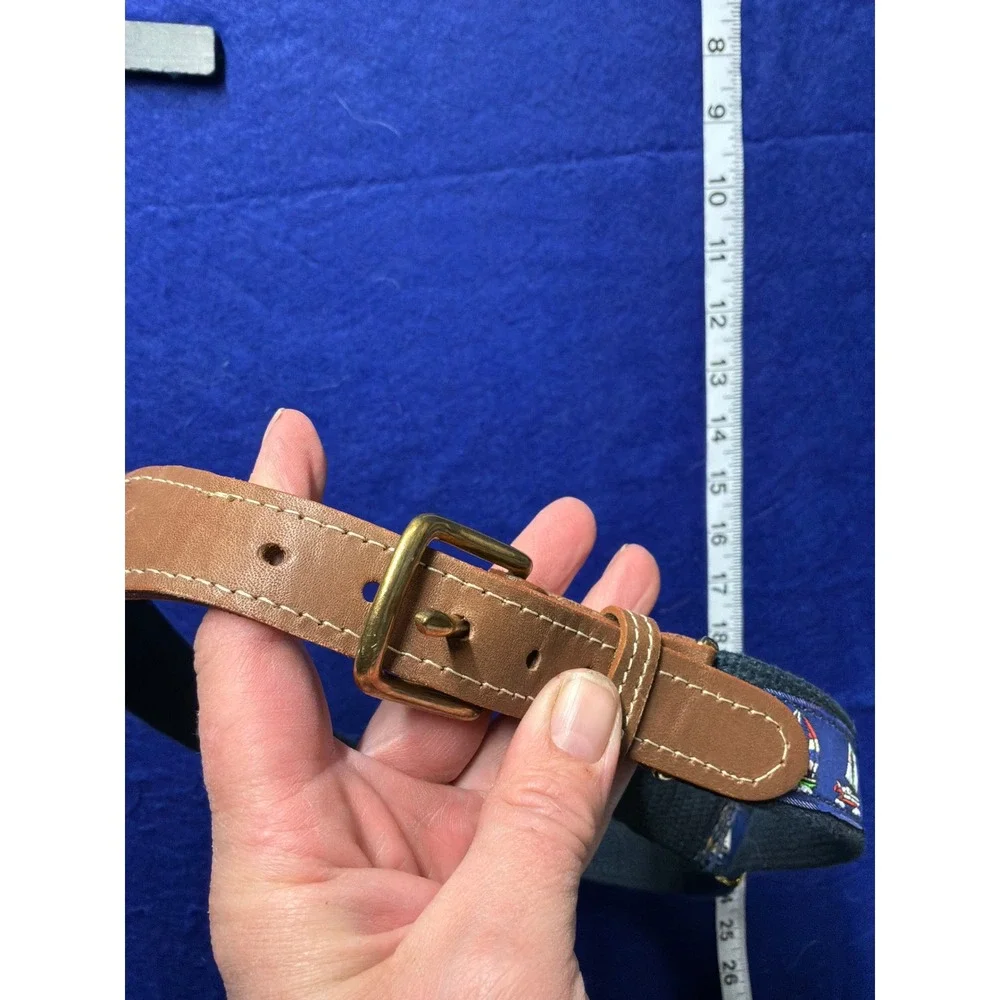 [Nautical] Mens‎ Skippers Sailboat Embroidered Canvas Leather Belt 44 Navy Brown